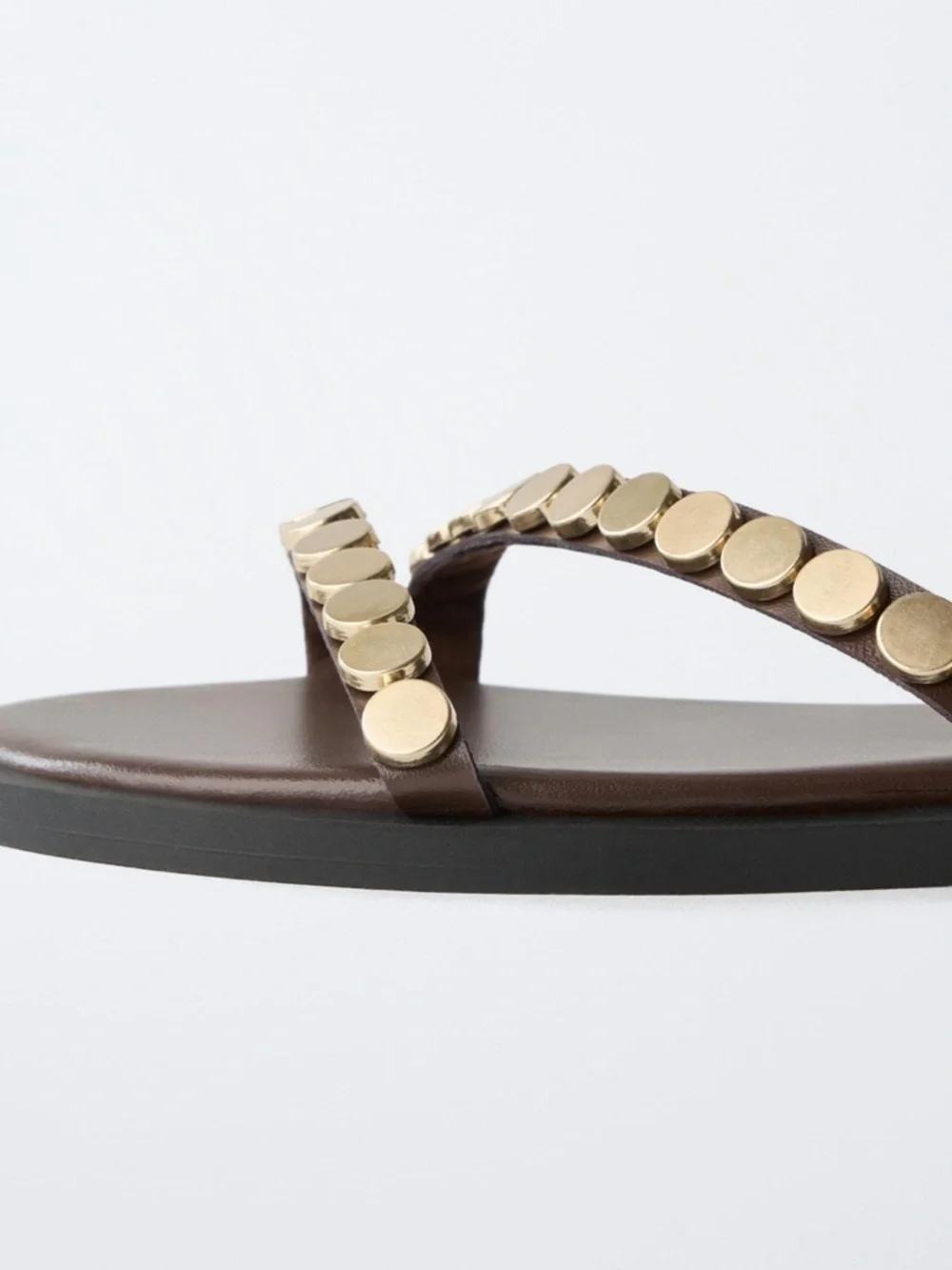Zara Studded Strappy Sandals in Brown w/ Gold Rivets size 8 BRAND NEW never worn - Picture 6 of 6